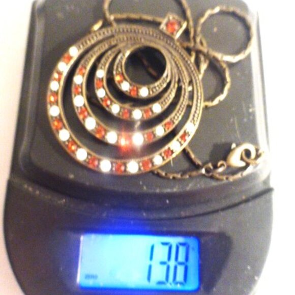 JEWELRY LOT Chain Opaline & Orange Rhinestone Necklace Ombré Medalian Pendant - Picture 8 of 9